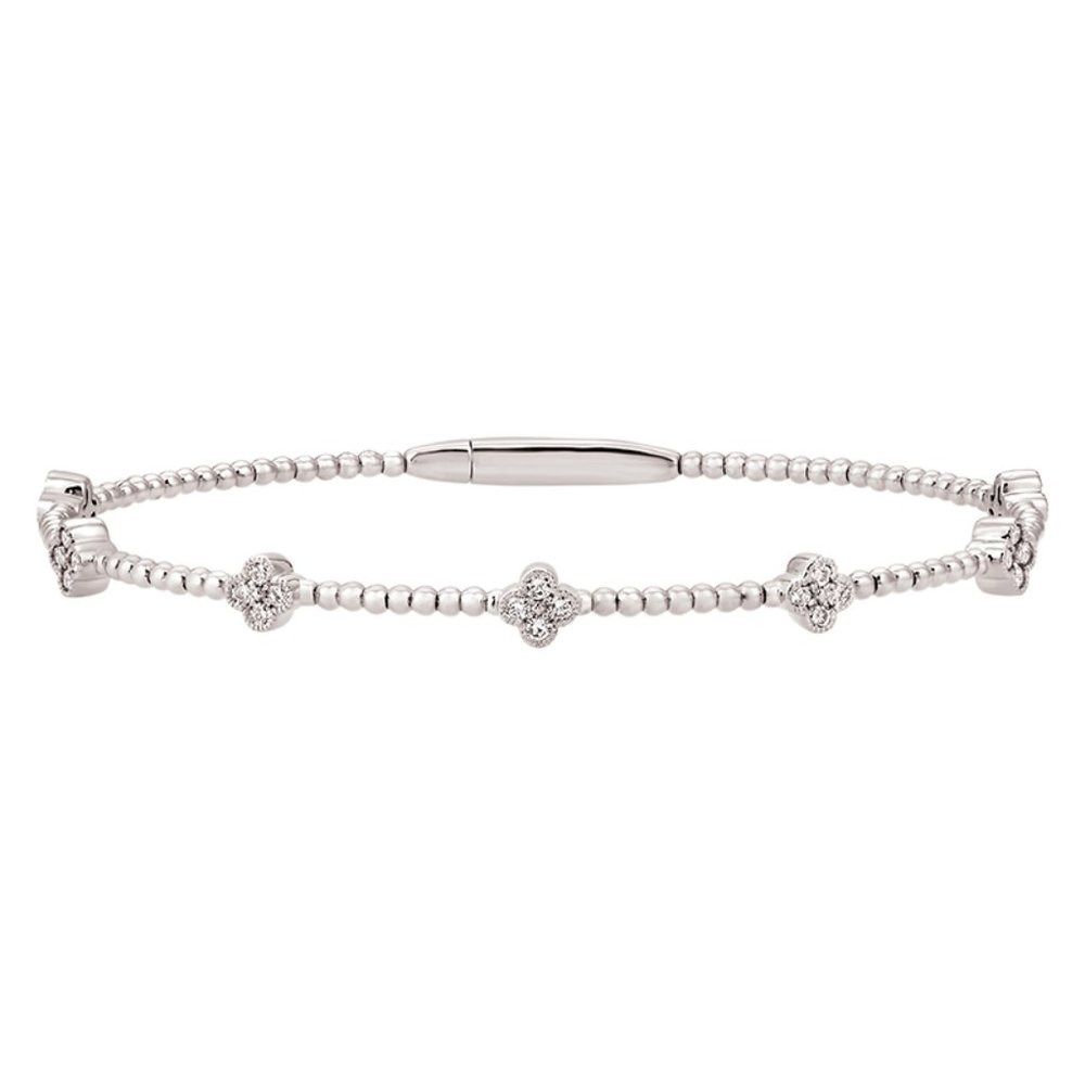 0.53 Carat Natural Diamond Flexible Clover Bracelet G SI 14K White Gold 7''